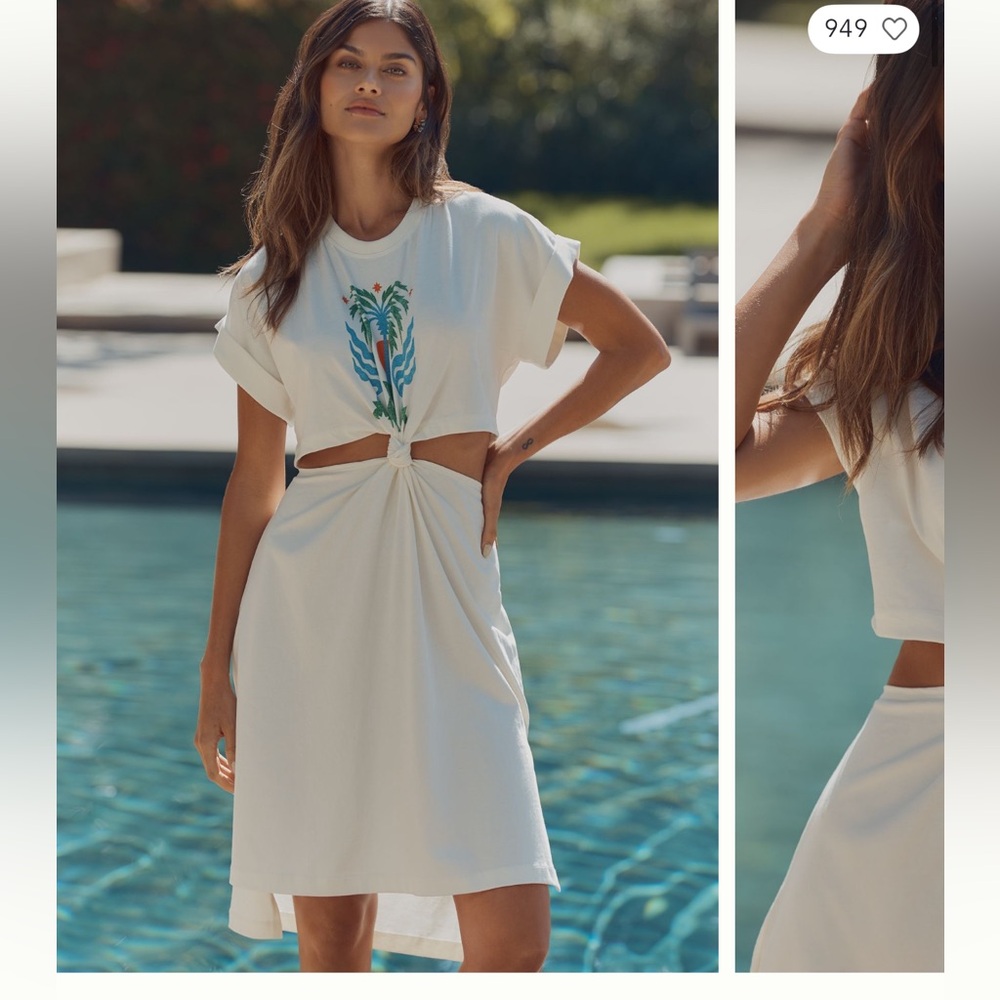Anthropologie White and Blue Cut-Out Dress Coverup